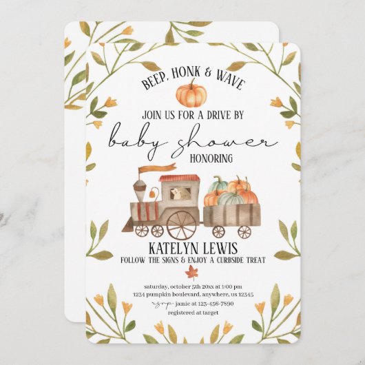 Drive by Pumpkin Baby Dusche Einladung mit Zug (Vorne/Hinten)