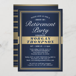 Drive-By-Rente Party Navy Blue White und Gold Einladung