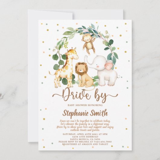 Drive By Safari Jungle Boy Baby Dusche Einladung (Vorderseite)