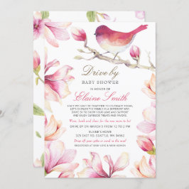 Drive by Sweet Bird Pink Floral Girl Baby Dusche Einladung