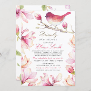 Drive by Sweet Bird Pink Floral Girl Baby Dusche Einladung