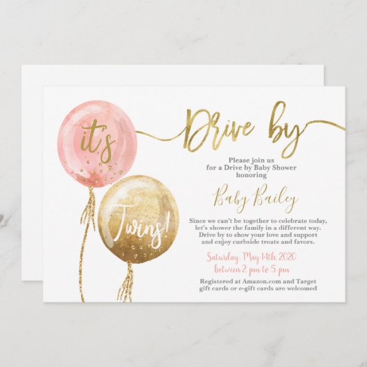 Drive by Twins Baby Dusche Einladung (Vorne/Hinten)