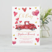 Drive By Valentine Baby Shower with Hearts Einladung (Stehend Vorderseite)