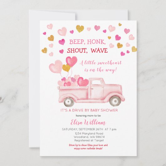 Drive by Valentine Sweetheart Babydusche Einladung (Vorderseite)