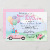 Drive Through Watercolor Car Kinderdusche für Mädc Einladung (Vorne/Hinten)