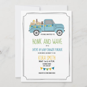 Drive-Thru-Baby-Party Vintage-Blauer-LKW Einladung