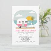 Drive Thru Baby Shower Pink Beach Camper Einladung (Stehend Vorderseite)