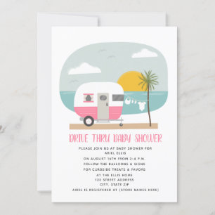 Drive Thru Baby Shower Pink Beach Camper Einladung
