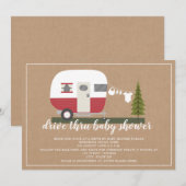 Drive Thru Baby Shower Red Camper Woodland Einladung (Vorne/Hinten)