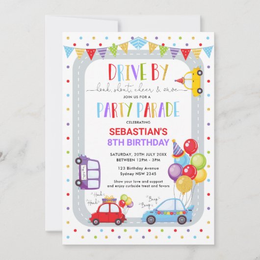 Drive Thru Birthday Parade Quarantine Party Einladung (Vorderseite)