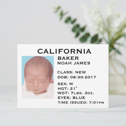 "Driver's License" Baby Ankündigung (Stehend Vorderseite)