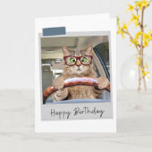 Driving Cat Funny Birthday Card Karte (Gelbe Blume)