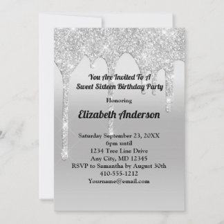 Driving Glitzer Silver Personalisiert 16 . Geburts Einladung