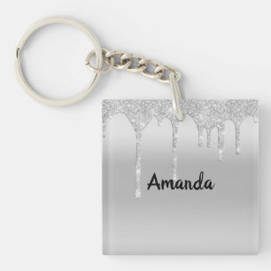 Driving Glitzer Silver Personalisiert Key Chain Schlüsselanhänger
