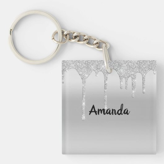 Driving Glitzer Silver Personalisiert Key Chain Schlüsselanhänger (Vorderseite)