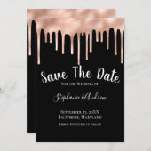Driving Rose Gold Schwarz-weiße trendige Hochzeit Save The Date (Vorne/Hinten)