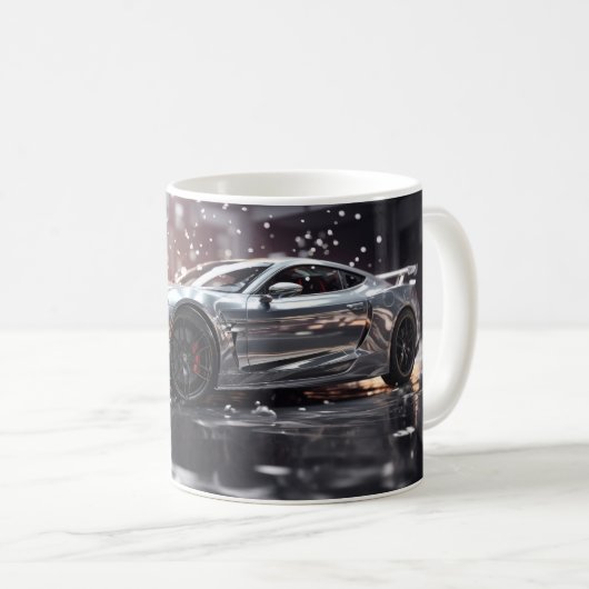 Driving Silver Fast Sports Car Kaffeetasse (VorderseiteRechts)