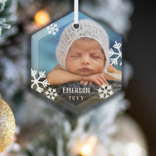 Driving Snowflakes Baby Foto Name & Jahr hinzufüge Ornament Aus Glas