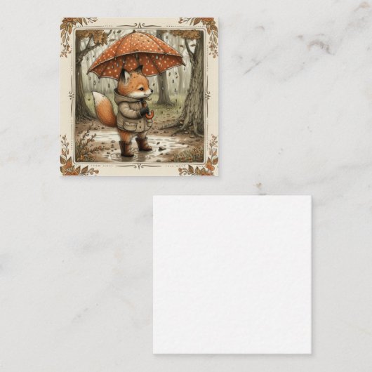 Drizzle & Delights: verzauberter Fuchsregen Mitteilungskarte (Vorne/Hinten)