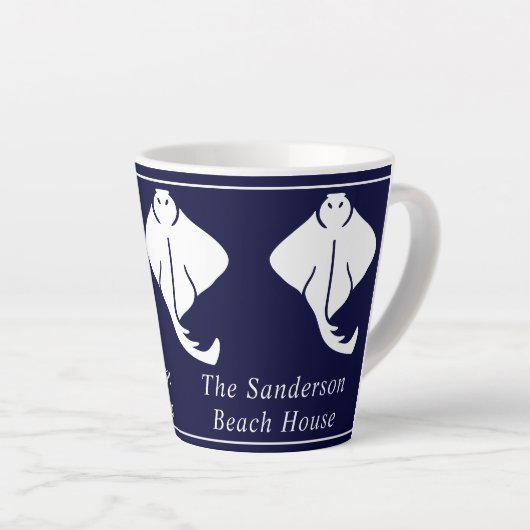 Drk Navy Blue Coastal Nautical Stingray Manta Ray Milchtasse (Rechte Ecke)