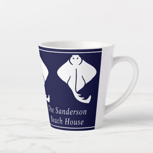 Drk Navy Blue Coastal Nautical Stingray Manta Ray Milchtasse (Rechts)