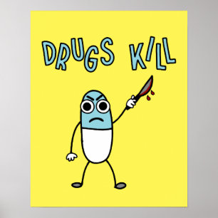 Drogenmissbrauch Funny Drugs Tötet Cartoon Poster