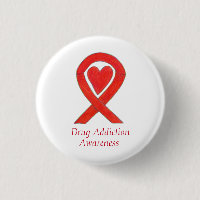 Drogensucht Aufklärung Rotes Herz Band Button