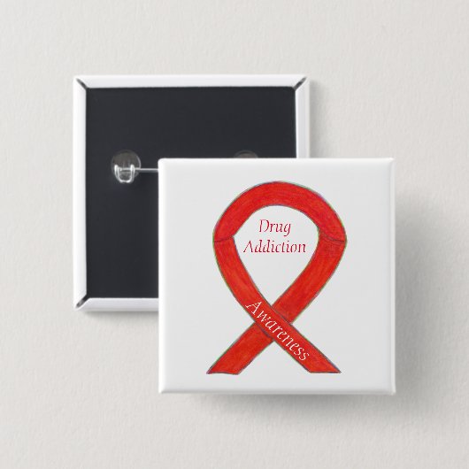 Drogensuchtbewusstsein Red Ribbon Custom Button (Vorne & Hinten)