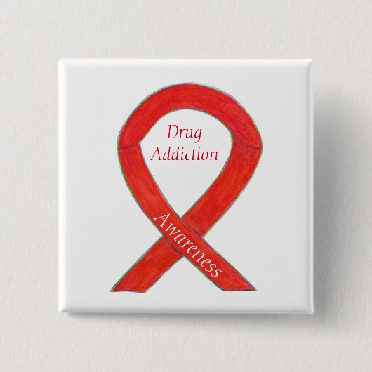 Drogensuchtbewusstsein Red Ribbon Custom Button (Vorderseite)