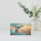 Drohne am Himmel mit einem Paket Visitenkarte (Stehend Vorderseite)