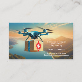 Drohne am Himmel mit einem Paket Visitenkarte