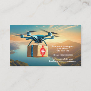 Drohne am Himmel mit einem Paket Visitenkarte