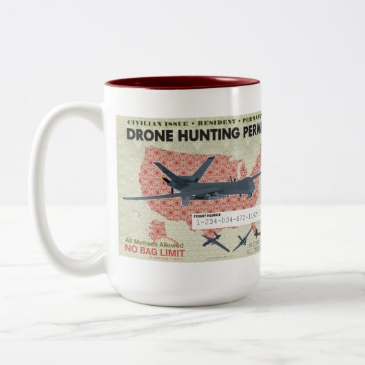 Drohne-Jagd-Erlaubnis-Tasse Zweifarbige Tasse (Links)