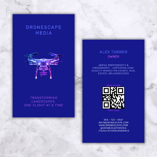 Drohne Pilot Fotografie QR Code Modernes Schwarz Visitenkarte