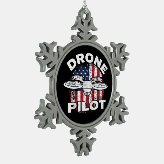 Drohnenpilot Multirotor-Quadcopter-US-Flagge Schneeflocken Zinn-Ornament (Links)