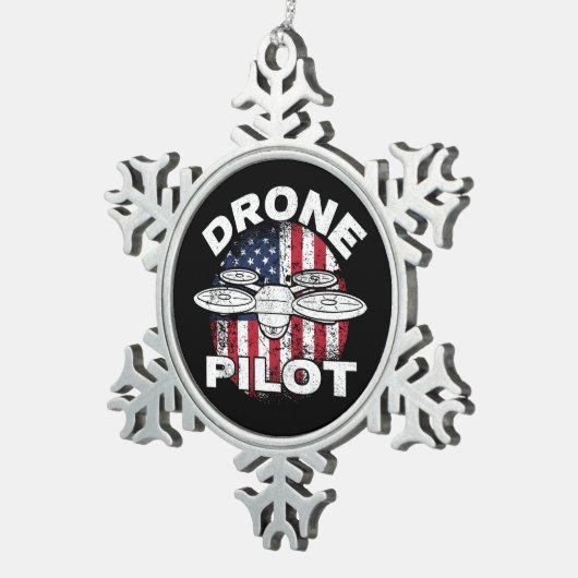 Drohnenpilot Multirotor-Quadcopter-US-Flagge Schneeflocken Zinn-Ornament (Rechts)