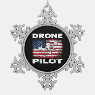 Drohnenpilot Multirotor-Quadcopter USA-Flagge Schneeflocken Zinn-Ornament