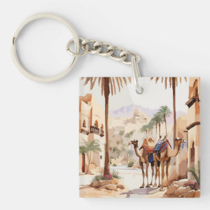 Dromedary Kamel und das Wüstendorf Al Jazee Schlüsselanhänger