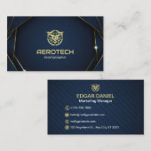 Drone Business Cards Navy Gold Moderne Visitenkarte (Vorne/Hinten)