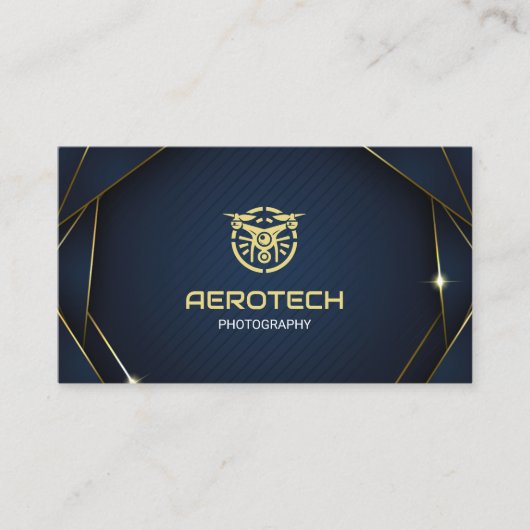 Drone Business Cards Navy Gold Moderne Visitenkarte (Vorderseite)