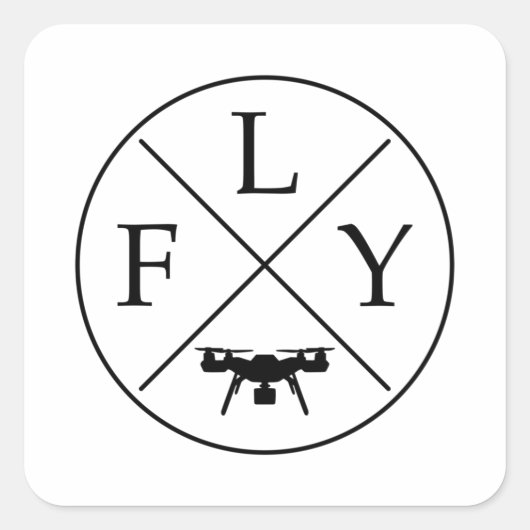 Drone mit FLY-Logo Quadratischer Aufkleber (Vorderseite)
