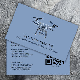 Drone UAV Pilot Fotografie QR Code Modern Blue Visitenkarte