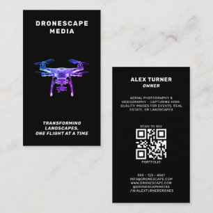 Drone UAV Pilot Fotografie QR Code Modernes Schwar Visitenkarte