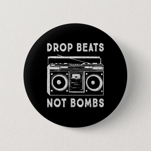 Drop Beats Not Bombs Anti-War Boombox Music Peace Button (Vorderseite)