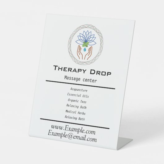 Drop Healing Logomassage Therapie Hand Lotus Relax Sockelschild (Vorderseite)
