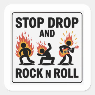 Drop und Rock'n'Roll stoppen - Im Brandfall Quadratischer Aufkleber