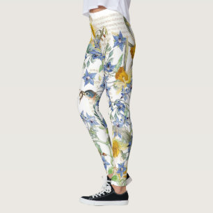 Drossel-Vögel mit Blumen ganz über Druck-Leggings Leggings