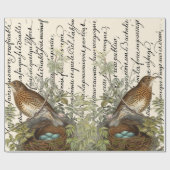 Drossel Vogel und Nest Französisches Skript Vintag Geschenkpapier (Flach)