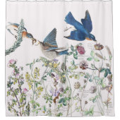 Drossel-Vogel-Wildblume-Blumen-Duschvorhang Duschvorhang (Vorderseite)