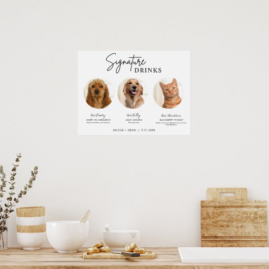Druck 3 Haustiere Unterschrift Getränke Unterschri Poster (Küche)